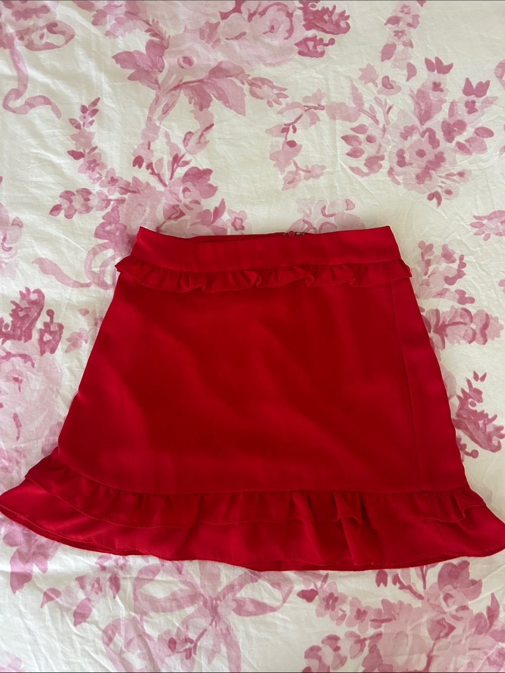 Le Lis Red Mini Skirt with Ruffle Detail